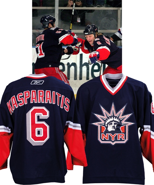Darius Kasparaitis 2006-07 New York Rangers "Lady Liberty" Game-Issued Third Jersey with Team LOA