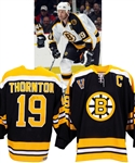 Joe Thorntons 2003-04 Boston Bruins "Vintage" Signed Game-Worn Captains Jersey Originally from Johnny Bucyk Personal Collection with His Signed LOA