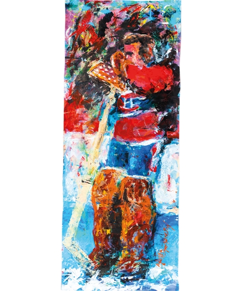 Ken Dryden Montreal Canadiens “The Keeper Unmasked” Original Painting on Canvas by Renowned Artist Murray Henderson (19” x 48”) 
