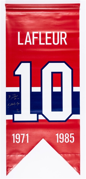 Guy Lafleur Signed Montreal Canadiens Jersey Retirement Limited-Edition Banner 3/10 with His Signed LOA Plus Signed Montreal Canadiens Framed Jersey