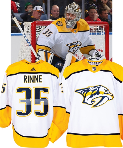 Pekka Rinnes 2017-18 Nashville Predators Game-Worn Road Jersey with LOA - Vezina Trophy Season! - Photo-Matched!