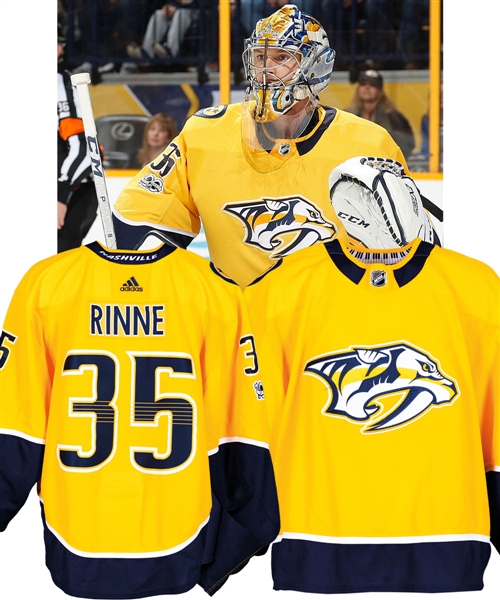 Pekka Rinnes 2017-18 Nashville Predators Game-Worn Home Jersey with LOA - NHL Centennial Patch! - Vezina Trophy Season! - Photo-Matched!