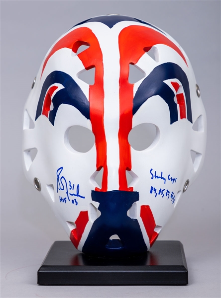 Bernie Parent and Grant Fuhr Mikula Signed Replica Goalie Masks Plus Bernie Parent Signed Photo