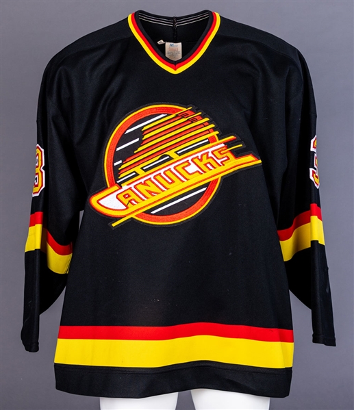 Bret Hedicans 1995-96 Vancouver Canucks Game-Worn Jersey - Nice Game Wear with Big Team Repair!