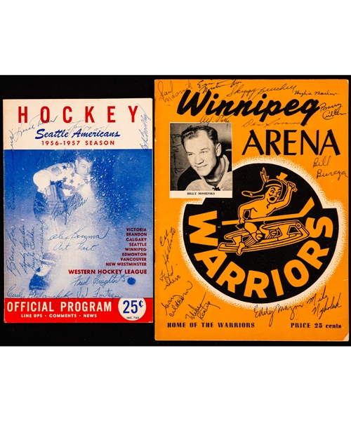 WHL 1950s Winnipeg Warriors (Mosienko, Shero), Seattle Americans (Francis), Edmonton Flyers, New Westminster Royals and Calgary Stampeders Team-Signed Programs (5) from the E. Robert Hamlyn Collection