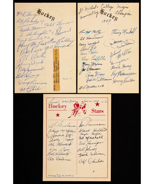 OHA 1940s/1960s Toronto Marlboros (Joe Primeau), Toronto St. Michaels Majors (Joe Primeau), Hamilton Tigers and Other Teams Team-Signed Sheets and Programs (5) from the E. Robert Hamlyn Collection