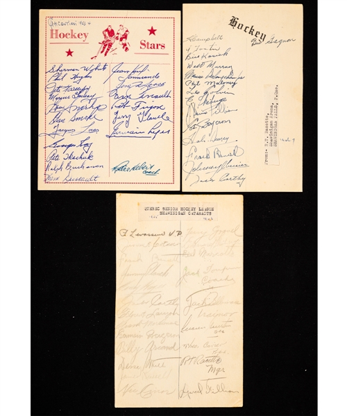 QSHL and QHL 1940s/1950s Shawinigan Cataractes and Chicoutimi Sagueneens Team-Signed Sheets, Program and Miscellaneous Items (9 Pieces) from the E. Robert Hamlyn Collection