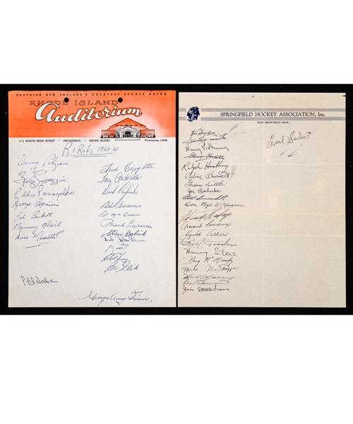 AHL and EPHL 1940s/1960s Springfield Indians, Providence Reds and Soo Thunderbirds Team-Signed Sheets and Programs (5) from the E. Robert Hamlyn Collection