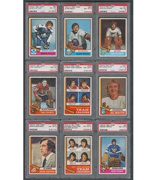 1974-75 O-Pee-Chee Hockey PSA-Graded Hockey Card Collection of 194 - Half of Cards Graded PSA 8 NM-MT or Better 