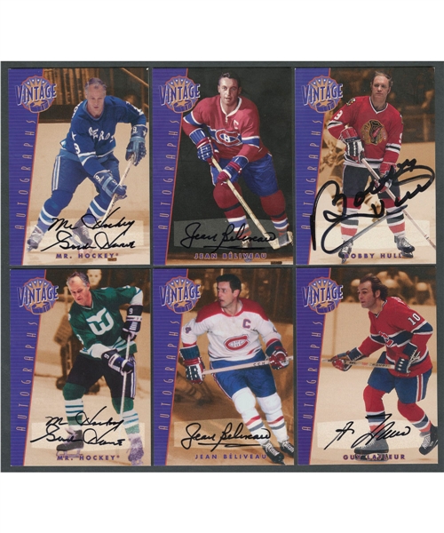 2001-02 BAP Signature Series Vintage Autographs 39-Card Set (#/20 to #/90) Including Howe (2), Geoffrion, Beliveau (2), Schmidt, Rayner and Numerous Other Deceased HOFers