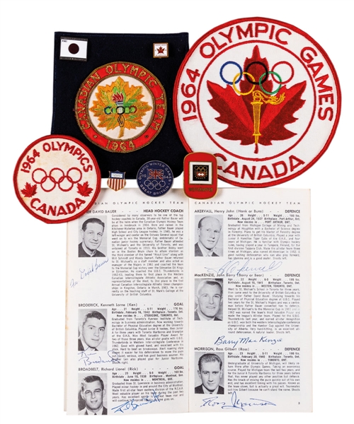 Rod Seiling’s 1964 Innsbruck Winter Olympics Memorabilia Collection Including Team-Signed Media Guide, Participant Badge and Patches/Pins from His Personal Collection with His Signed LOA