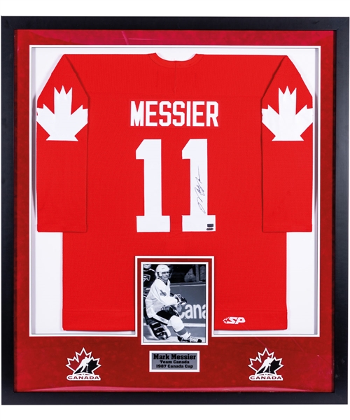Mark Messier Signed 1987 Canada Cup Team Canada Jersey Framed Display with COAs (42” x 47”)