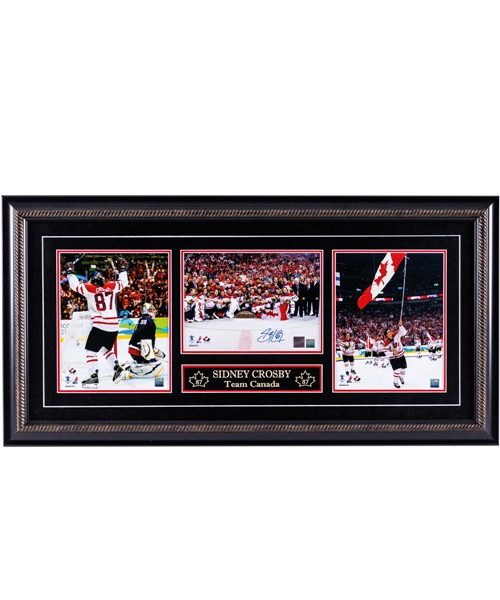 Sidney Crosby Team Canada 2010 Vancouver Olympics "Gold Medal Champions" Signed Framed Display with Frameworth COA (17 ¾” x 35”) 