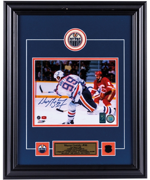 Wayne Gretzky Signed Edmonton Oilers Framed "Slap Shot" Photo Display with WGA COA (17” x 21”) 