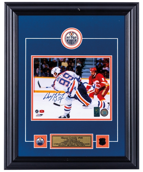 Wayne Gretzky Signed Edmonton Oilers Framed "Slap Shot" Photo Display with WGA COA (17” x 21”) 