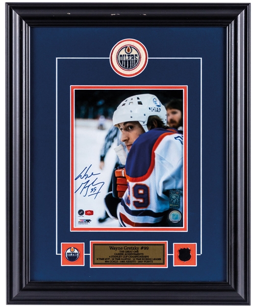 Wayne Gretzky Signed Edmonton Oilers Framed "Assessing Game Play" Photo Display with WGA COA (17” x 21”)