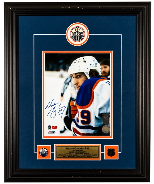 Wayne Gretzky Signed Edmonton Oilers Framed "Assessing Game Play" Photo Display with WGA COA (17” x 21”)