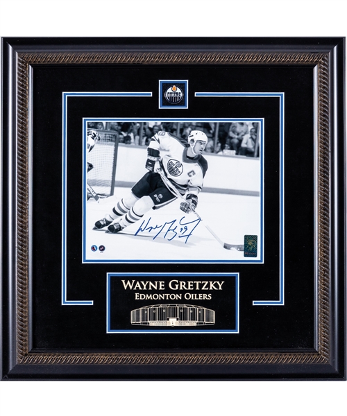 Wayne Gretzky Signed Edmonton Oilers Framed "Checking the Clock" Photo Display with WGA COA (19 ¼” x 19 ¼”) 