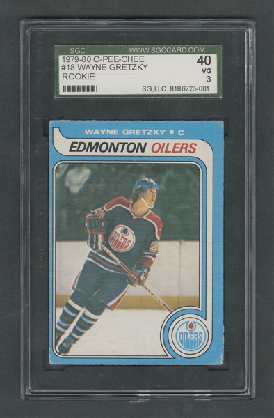 1979-80 O-Pee-Chee Hockey Card #18 HOFer Wayne Gretzky RC - Graded SGC VG 3