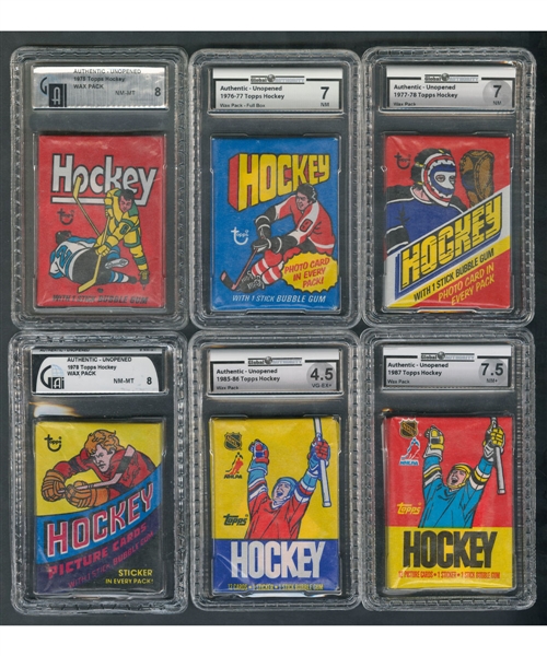 1975-76 to 1987-88 Topps and O-Pee-Chee Hockey Wax Packs (9) - All Graded