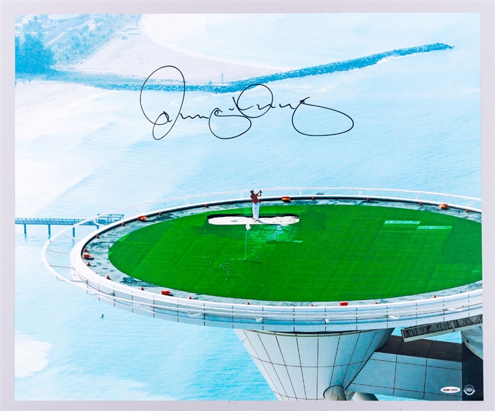 Rory McIlroy Tee Off Atop the Burj Al Arab Hotel Signed Photo with UDA COA (20” x 24”) 