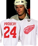 Bob Proberts Early-1990s Detroit Red Wings Signed Training Camp/Practice Worn Jersey with Photo Evidence