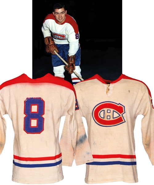 Bill Hickes 1962-63 Montreal Canadiens Game-Worn Wool Jersey - Rare Single Year Style - Team Repairs! 
