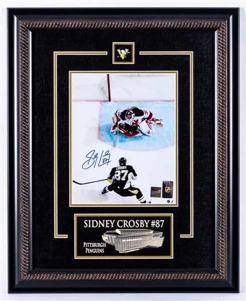 Sidney Crosby Pittsburgh Penguins Framed Photo Collection of 2 Including Signed “VS Brodeur” Photo Display with Frameworth COA 