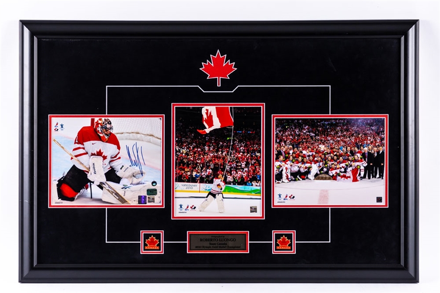 Roberto Luongo Signed Team Canada 2010 Vancouver Olympics Framed Display (23” x 25”) and Multi-Signed Canadian Women’s National Team Jersey with COA