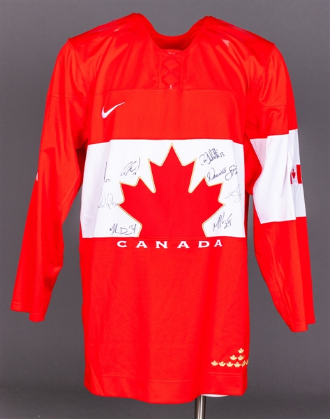 Roberto Luongo Signed Team Canada 2010 Vancouver Olympics Framed Display (25” x 29”) and Multi-Signed Canadian Women’s National Team Jersey 