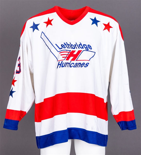 Ivan Vologjaninovs Early-1990s WHL Lethbridge Hurricanes Game-Worn Jersey – Team Repairs! 