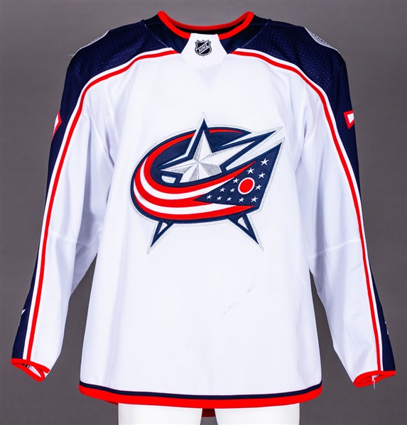 Josh Anderson’s 2017-18 Columbus Blue Jackets Game-Worn Jersey with Team LOA – Team Repairs! 