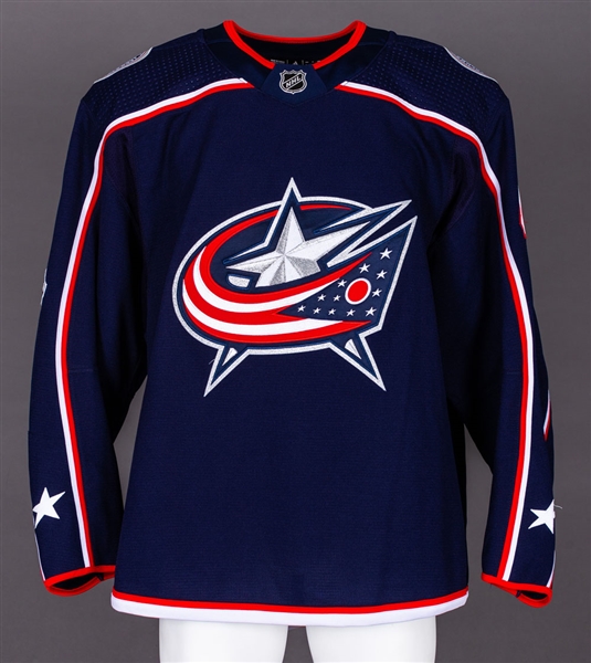 Scott Harrington’s 2017-18 Columbus Blue Jackets Game-Worn Jersey with Team LOA – NHL Centennial Patch! 