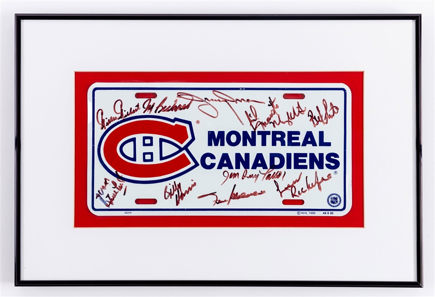 Montreal Canadiens “100 Years” Framed Canvas Print Signed By Jean Beliveau, Guy Lafleur, Henri Richard, Dickie Moore and Yvan Cournoyer with COA Plus Additional Signed Framed Displays (2)
