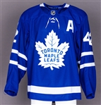 Tyler Bozak’s 2017-18 Toronto Maple Leafs Game-Worn Alternate Captain’s Jersey with Team COA – Team Repairs - Photo-Matched!