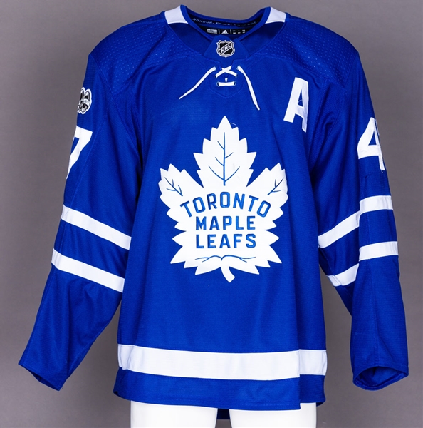 Leo Komarov’s 2017-18 Toronto Maple Leafs Game-Worn Alternate Captain’s Jersey with Team COA – Team Repairs - Photo-Matched!