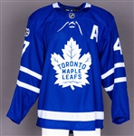 Leo Komarov’s 2017-18 Toronto Maple Leafs Game-Worn Alternate Captain’s Jersey with Team COA – Team Repairs - Photo-Matched!