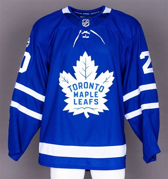 Dominic Moore’s 2017-18 Toronto Maple Leafs Game-Worn Jersey with Team COA – NHL Centennial Patch - Team Repairs!