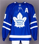 Morgan Rielly’s 2017-18 Toronto Maple Leafs Game-Worn Alternate Captain’s Jersey with Team COA – Team Repairs - Photo-Matched!