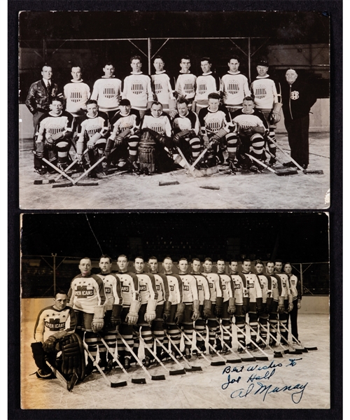 New York Americans 1933-34 and 1938-39 Real Photo Postcards with HOFers Simpson, Worters, Dutton, Schriner, Stewart and Smith