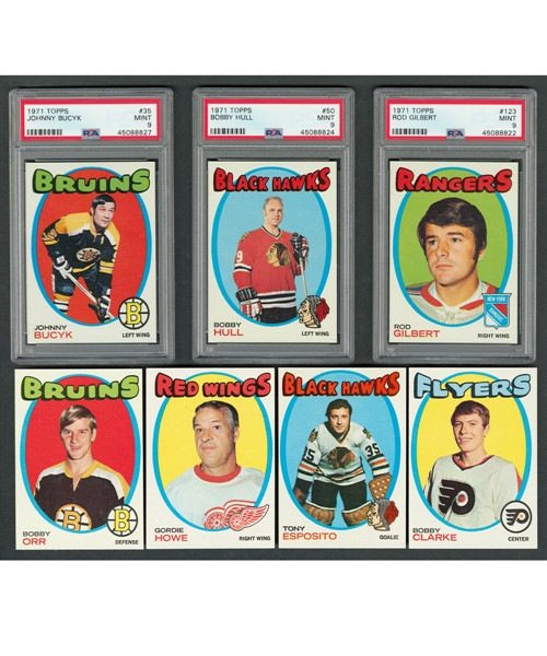 1971-72 Topps Hockey Near Complete High Grade Set (124/132) Including PSA-Graded MINT 9 #35 Bucyk, #50 Hull, #123 Gilbert and #131 Parent