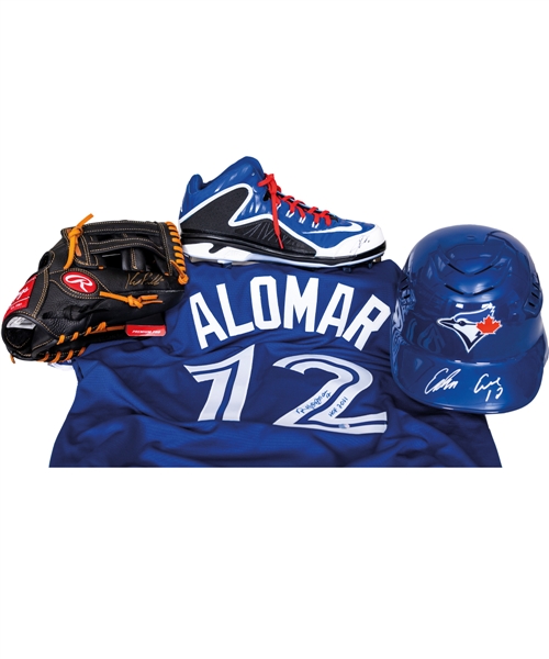 Josh Donaldson and Roberto Alomar Signed Toronto Blue Jays Jerseys with COAs, Donaldson Signed Cleat with JSA COA Plus Edwin Encarnacion Signed Helmet and Kevin Pillar Signed Rawlings Glove