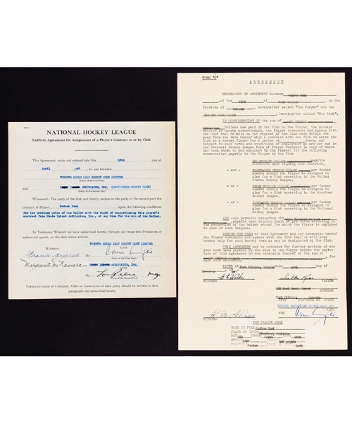 Toronto Maple Leafs 1940s Official NHL Document Collection of 2 with Deceased HOFer Conn Smythe Signatures