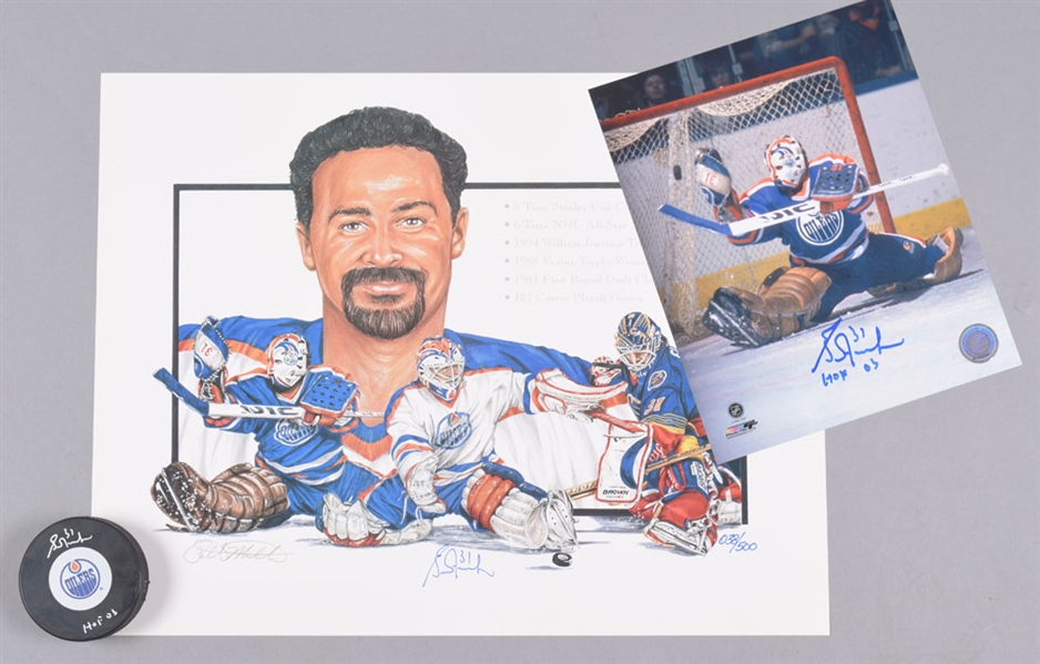 Grant Fuhr Signed Collection of 3 including Puck, Photo and Limited-Edition Lithograph with LOA