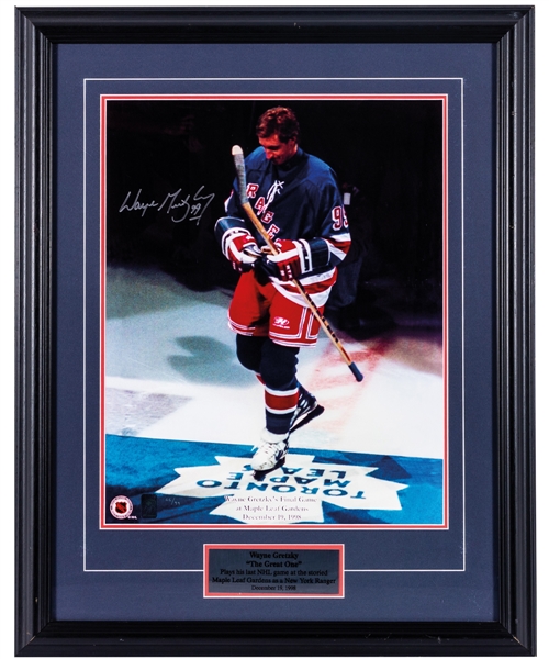 Wayne Gretzky Signed New York Rangers "Final Game at Maple Leaf Gardens" Limited-Edition Framed Display #66/99 from WGA (24” x 30”) 