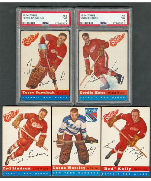 1954-55 Topps Hockey Complete 60-Card Set with PSA-Graded Cards #8 HOFer Gordie Howe (VG 3) and #58 HOFer Terry Sawchuk (VG 3) 