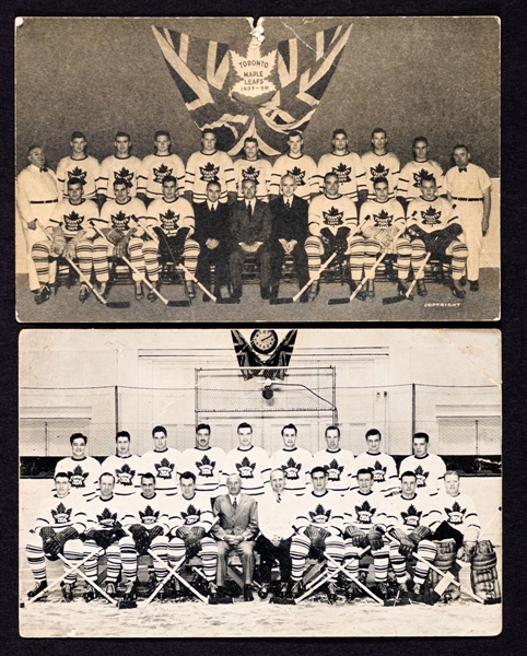 Toronto Maple Leafs 1937-38 Real Photo Postcard Plus 1946-47 Stanley Cup Champions Quaker Oats “Hockey Slogan Contest” Postcard 