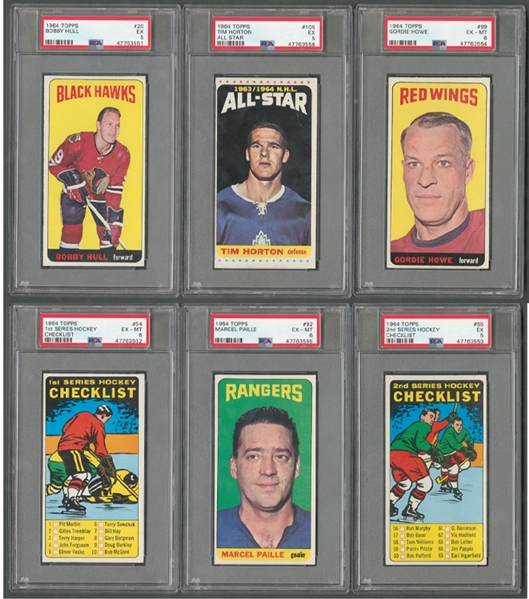 1964-65 Topps Tall Boys Hockey Near Complete Card Set (109/110) with PSA-Graded Cards (6)
