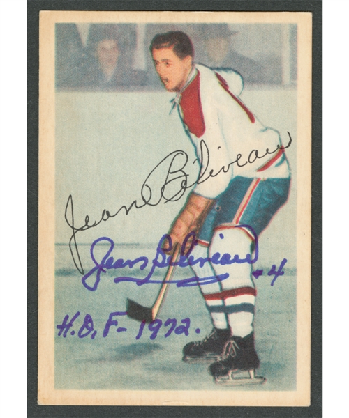 1953-54 Parkhurst Hockey #27 HOFer Jean Beliveau Signed Rookie Card with COA