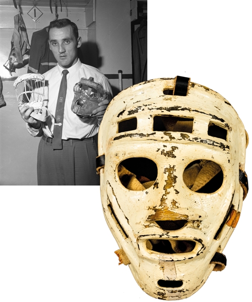 Early-1960s Pro-Style Fiberglass Goalie Mask Obtained From Molsons Sporting Goods Store - Attributed To Jacques Plante